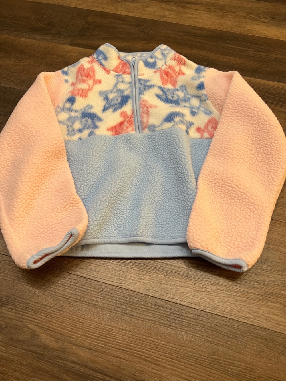 Disney Floral Sherpa Half-Zip Pullover - Light Blue & Pale Pink
